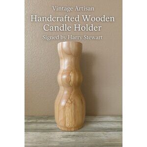 “Vintage Handcrafted Wooden 13" Candlestick Holder – Signed by Harry Stewart”